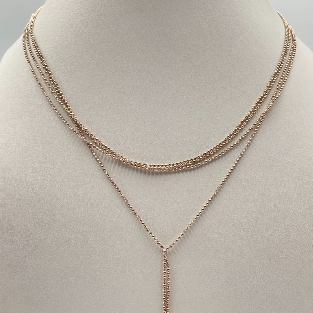Vintage SAR Rose Gold Tone Multi Strand Beaded Y-Necklace Layered Lariat Boho - Picture 2 of 10